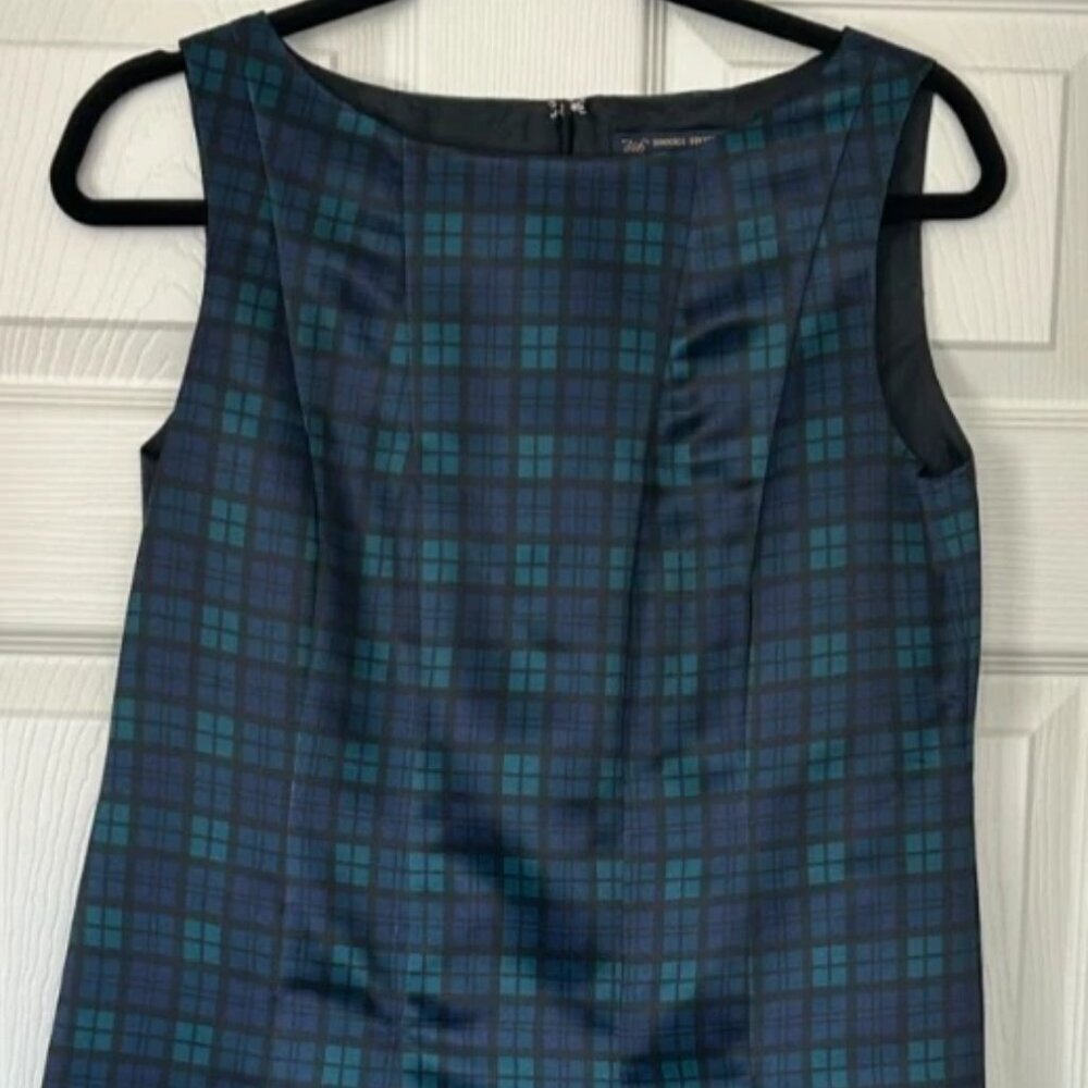 Brooks Brothers 346 Fit & Flare Dress Womens 8 Petite Blue Tartan Plaid Back Zip - Picture 2 of 8